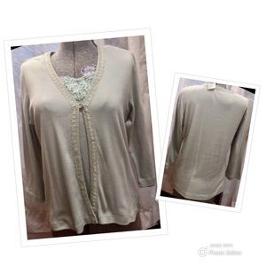 DOLLZ NEW TOP MOCK TWIN SET LACE BUTTON SAGE GREEN